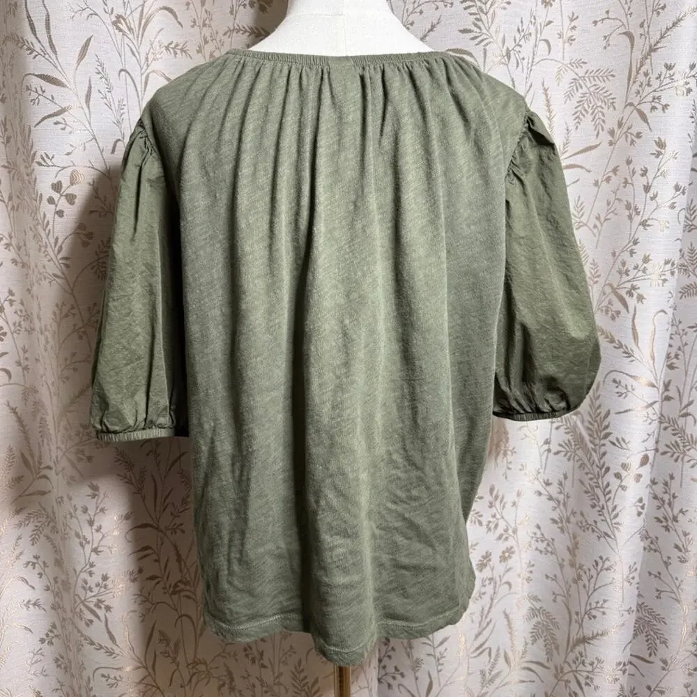 Old Navy Olive Green Puff Sleeve Keyhole Top Womens XL Boho Cottagecore Peasant